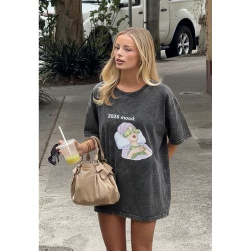 2026 Manifest Mood Tasarım Yıkamalı T-Shirt