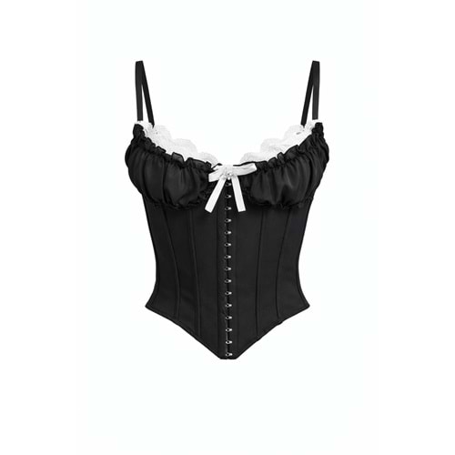 Kopça Kapamalı Tasarım Korse Büstiyer - Premium Kalite Bluz - SİYAH - L