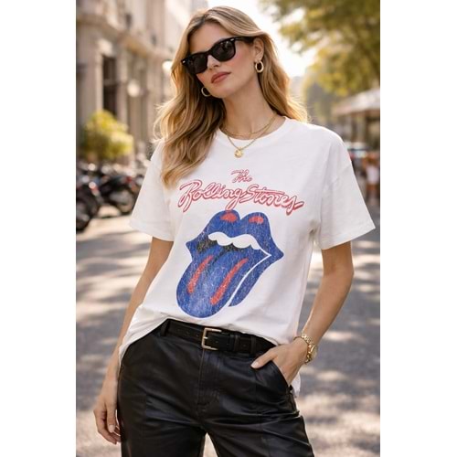 Vintage Rock Style Baskılı Beyaz T-Shirt