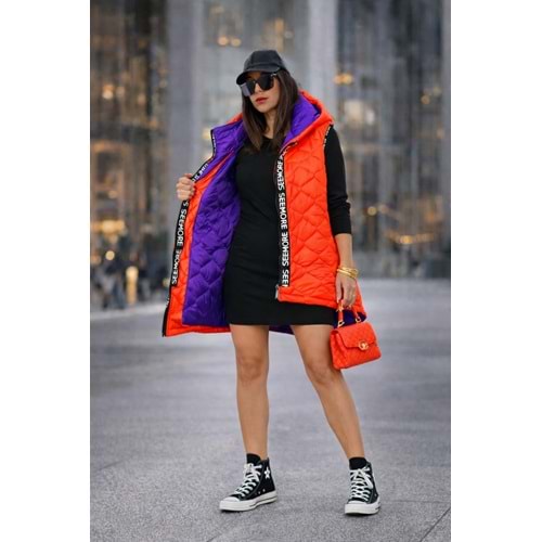 Neon Turuncu Renk Frida Kapitone Dolgulu Şişme Yelek - TURUNCU - M-L