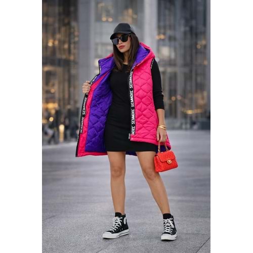 Neon Turuncu Renk Frida Kapitone Dolgulu Şişme Yelek - PEMBE - M-L