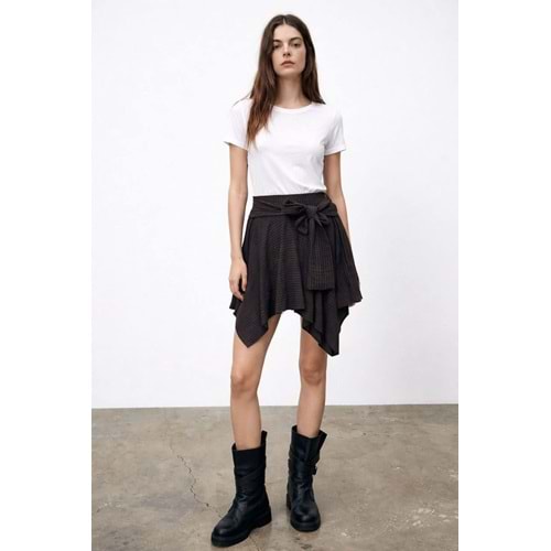 Kahverengi Bağlama Detaylı Asimetrik Etek - KAHVERENGİ - L