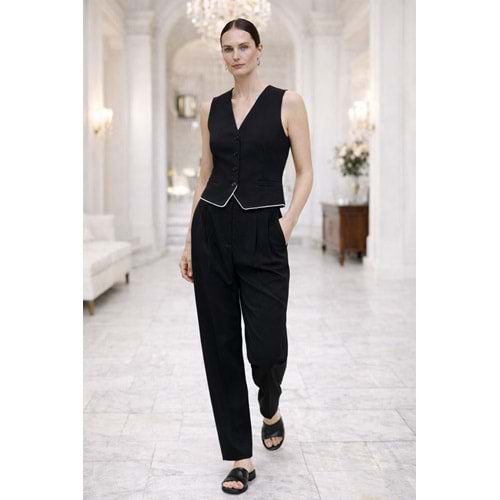 Milano Elegant Yelekli Pantolon Takım – Siyah - SİYAH - L