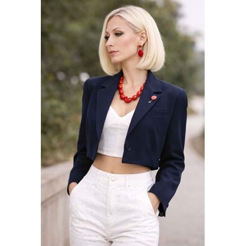 Modern Crop Blazer Ceket Lacivert Renk - LACİVERT - M