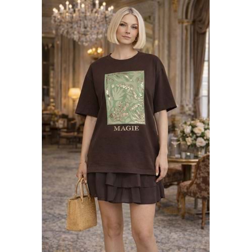 Magie Pul İşlemeli Graphic T-Shirt - Acı Kahve - Acı Kahve - L