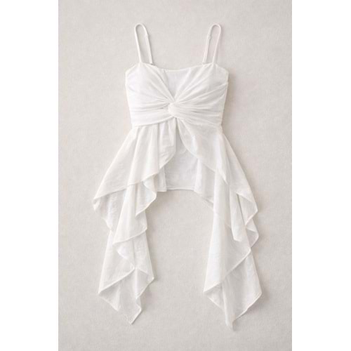 Asimetrik Kesim Askılı Tasarım Viskon Bluz Fashion Girl ! - EKRU - L