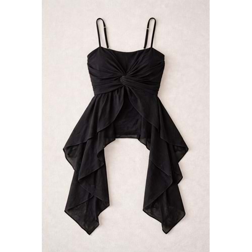 Asimetrik Kesim Askılı Tasarım Viskon Bluz Fashion Girl ! - SİYAH - L