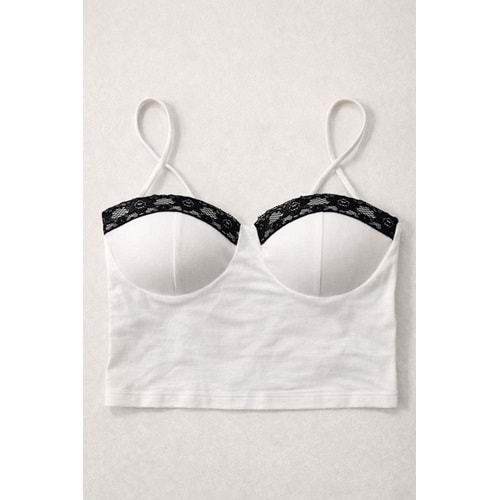 Sweet Lace Crop Büstiyer Body Dantel Detay - BEYAZ - L