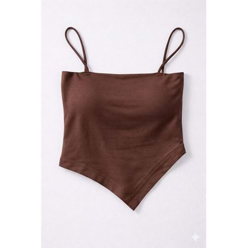 Essential Basic Strap Crop -Kendinden Sütyenli Basic Üst - Acı Kahve - L