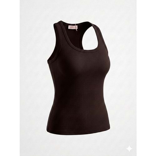 Halter Yaka Kaşkorse Kendinden Sütyenli Atlet - Acı Kahve - M