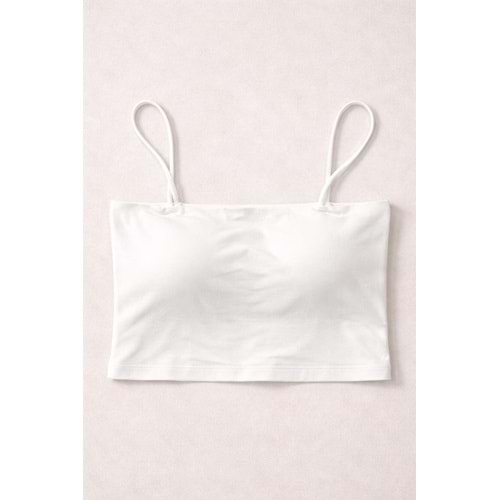 Beyaz Renk Askılı Crop Top Üst - BEYAZ - S