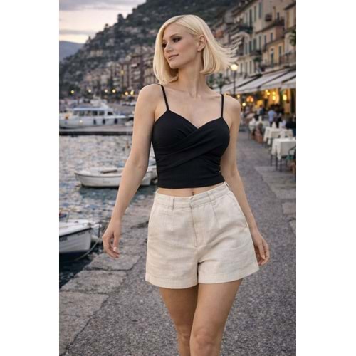 Luna Drapeli Crop Atlet / Bdoy Kendinden Destekli - SİYAH - S