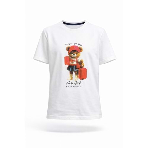 Kız Çocuk Teddy Bear Baskılı Regular T-Shirt - BEYAZ - 10 YAŞ