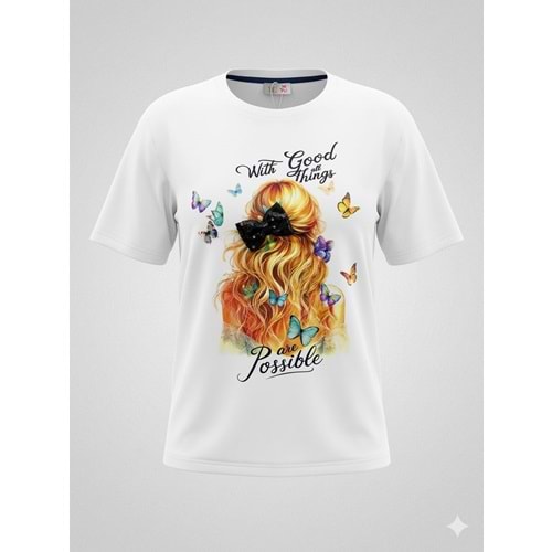 Kız Çocuk 3D Fiyonk Aplike Baskılı Premium T-Shirt - ÇOK RENKLİ - 12 YAŞ