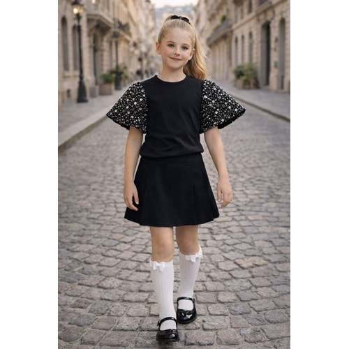 Little Countess Payet Yarasa Kol Body - Bluz - SİYAH - 3-4 YAŞ