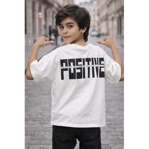 Always Positive ! Sırt Detay Baskılı Erkek Çocuk T-Shirt - BEYAZ - 5-6 YAŞ