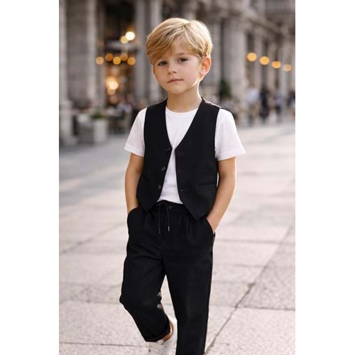 Mini Gent Italyan Stil Erkek Çocuk Yelek - Jogger Alt Üst Takım - SİLVER - 4-5 YAŞ