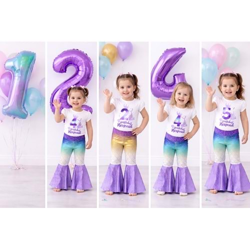 Mermaid Doğum Günü Konsept Deniz Kızı Kostüm / Alt Üst Takım - ÇOK RENKLİ - 1-2 YAŞ