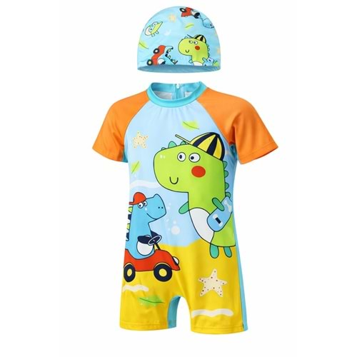 Erkek Çocuk Dino Splash Mayo + Bone Plaj Set