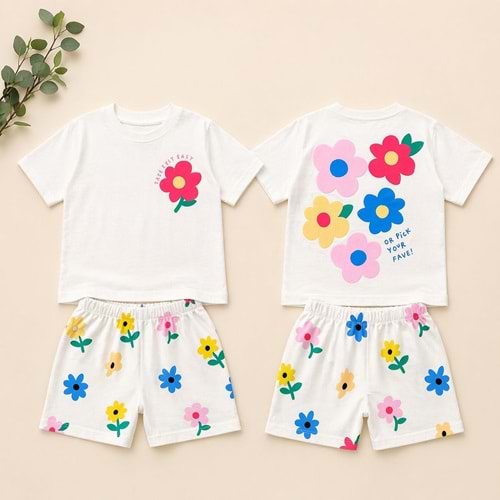 Bloomy Garden Şortlu Kız Çocuk Alt Üst Takım - ÇOK RENKLİ - 2-3 YAŞ