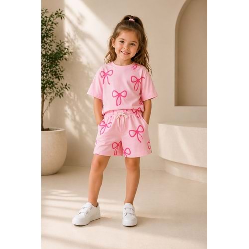 Bubble Pink Kız Çocuk Kurdela Baskılı Pembe Renk Alt Üst Takım - PEMBE - 2-3 YAŞ