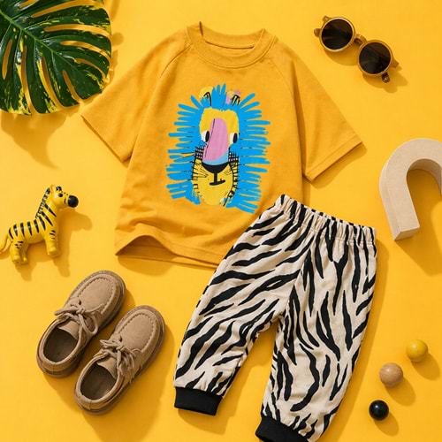 Erkek Çocuk Jungle Safari Mini Set Jogger Alt T-Shirt Takım - ÇOK RENKLİ - 2-3 YAŞ