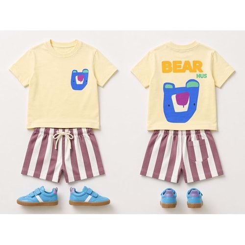 Splash Summer Set Yeni Sezon Unisex Soft Sarı Alt Üst Takım - SARI - 5-6 YAŞ