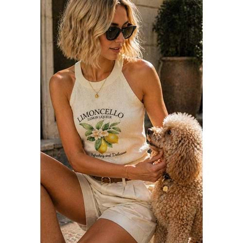 limonCello Muse Crop Halter Yaka Top / Mevsimlik Ince Triko Bluz