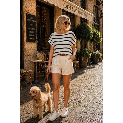 Cote d!Azur Çizgili Triko Üst Standart Beden