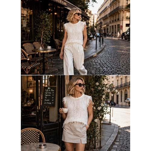 Fringe Signature Premium Triko Süveter Yeni Sezon - BEYAZ - STANDART - ST01197-BEYAZ-STANDART