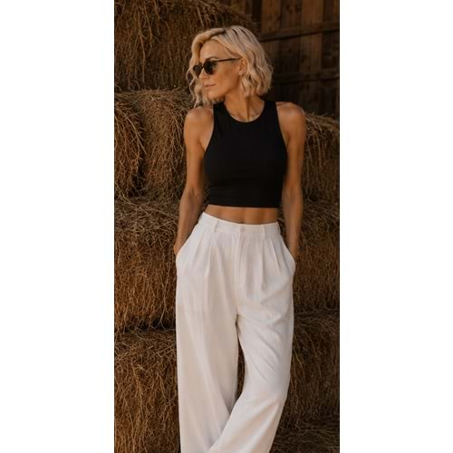 Ibeeka - Mykanos Pink - Black Crop Top Kaşkorse Destekli Kendinden Sütyenli T-Shirt Crop