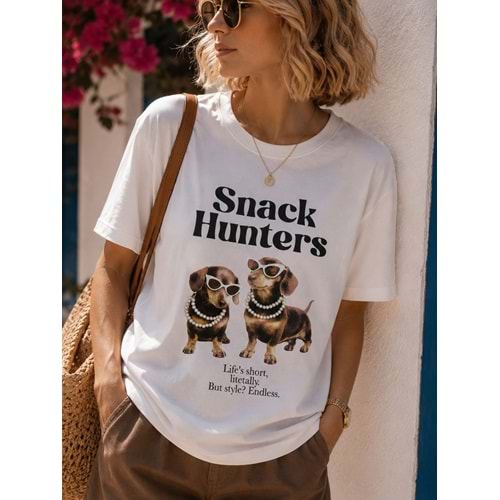 Inci Aksesuar Detaylı Trend Köpek Baskılı T-Shirt Snack Hunters