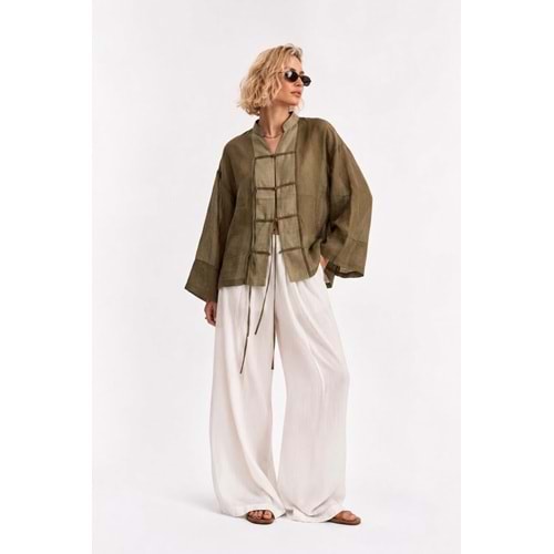 Ibeeka - Premium Bohem Bağlama Detay Salaş Kaftan Gömlek