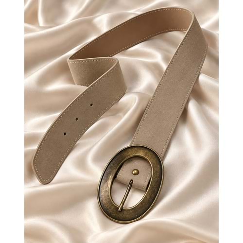 Metal Eskitme Toka Detaylı Süet Kemer
