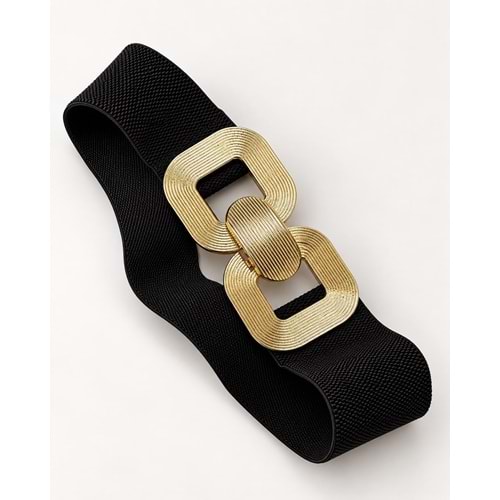 Gold - Gümüş Geçme Toka Detaylı Lastikli Kemer - Standart