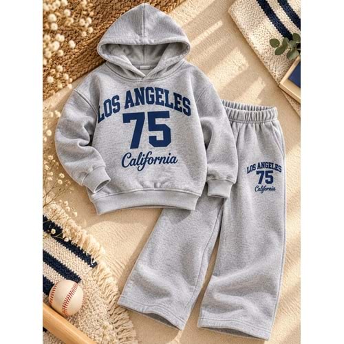 Kız Çocuk Yazı Deetaylı CA LA Baskılı Sweatshirt - Eşofman Alt Üst Takım