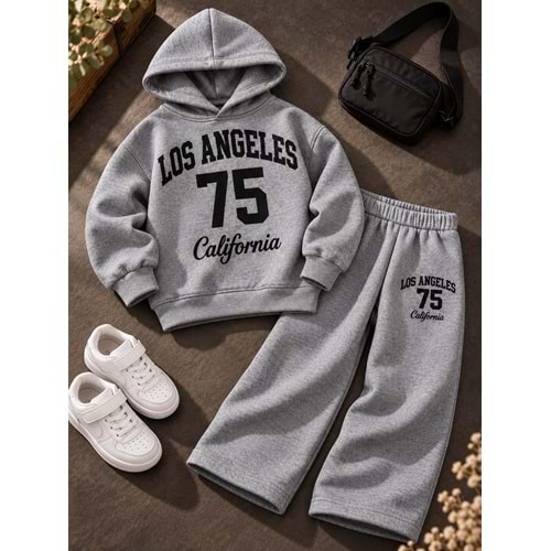 Kız Çocuk Yazı Deetaylı CA LA Baskılı Sweatshirt - Eşofman Alt Üst Takım