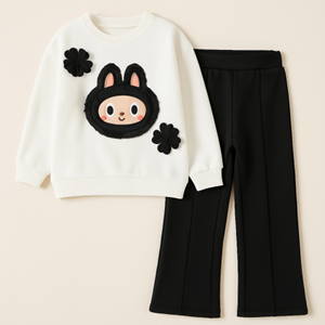 Kız Çocuk 3 İplik Şardonlu Peluş Baskı Detaylı Sweatshirt - Eşofman Alt üst Takım