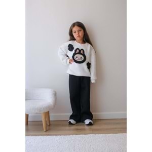 Kız Çocuk 3 İplik Şardonlu Peluş Baskı Detaylı Sweatshirt - Eşofman Alt üst Takım