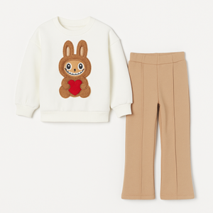 Kız Çocuk 3 İplik Şardonlu Peluş Baskı Detaylı Sweatshirt - Eşofman Alt üst Takım