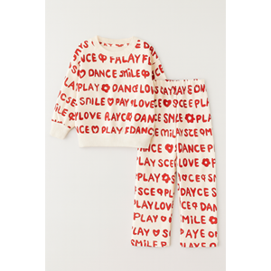 Kız Çocuk Love Slogan Yazı Detaylı Alt üst Takım 3 İplik