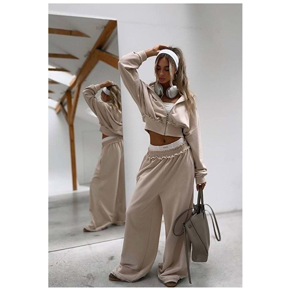 Kadın Yeni Sezon Vizon Renk Fermuar Kapama Eşofman Takımı 2 Parça