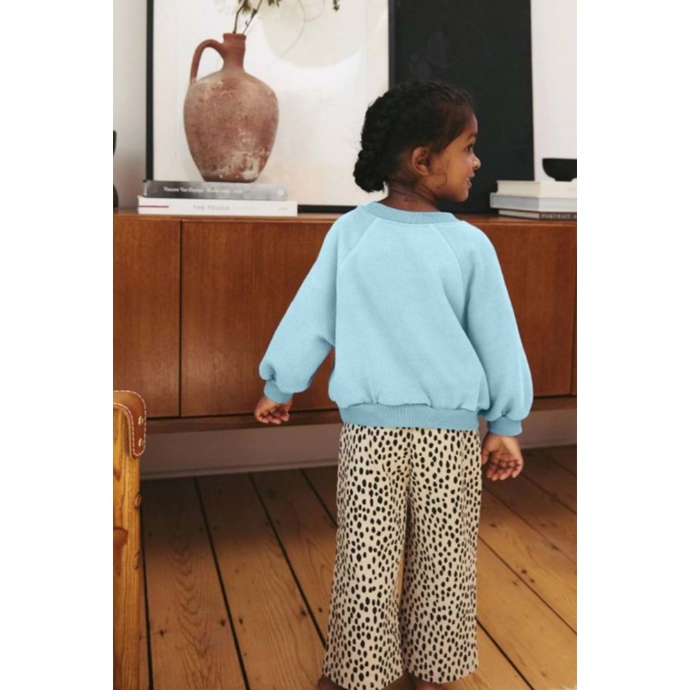 Kız Çocuk Puantiye Leopar Eşofman Altı Bebe Mavi Kedi Baskılı Alt Üst Takım