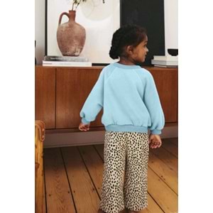 Kız Çocuk Puantiye Leopar Eşofman Altı Bebe Mavi Kedi Baskılı Alt Üst Takım