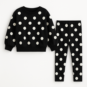 Kız Çocuk Siyah Beyaz Puantiyeli Sweatshirt Tayt Alt Üst Takım Polkadot