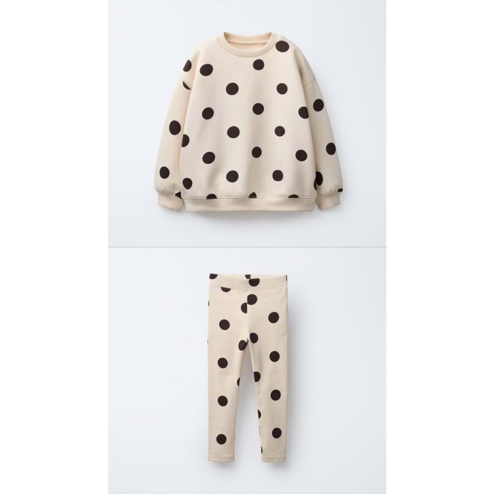 Kız Çocuk Siyah Beyaz Puantiyeli Sweatshirt Tayt Alt Üst Takım Polkadot