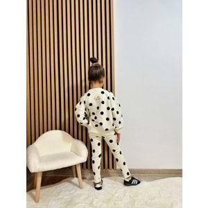 Kız Çocuk Siyah Beyaz Puantiyeli Sweatshirt Tayt Alt Üst Takım Polkadot