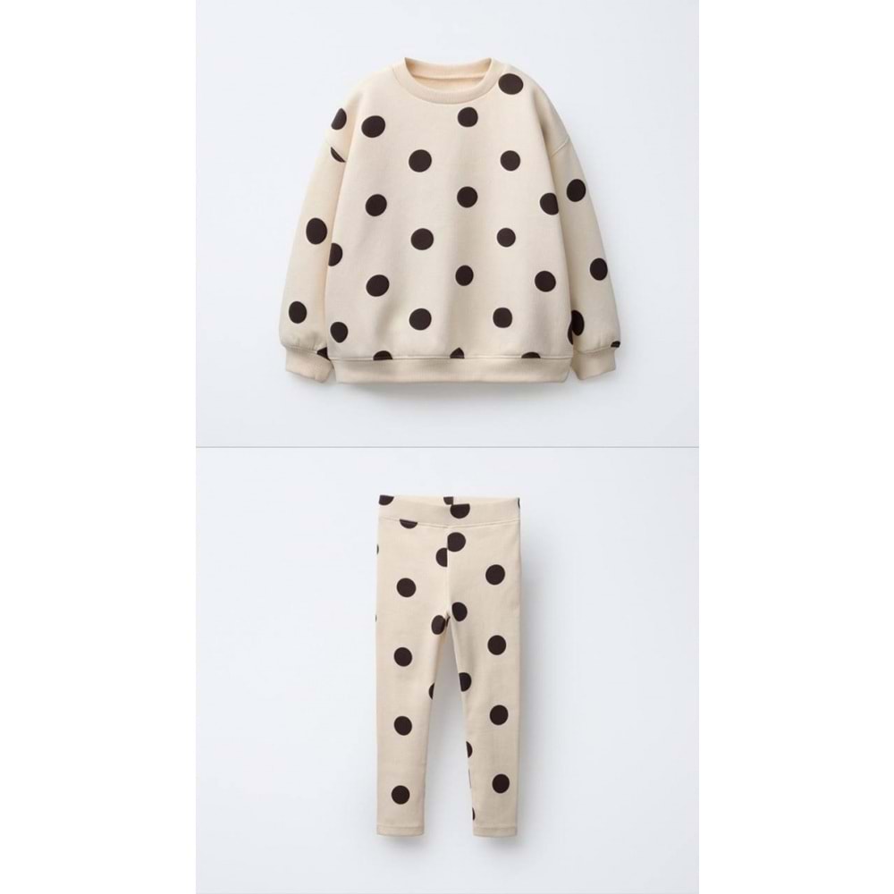 Kız Çocuk Siyah Beyaz Puantiyeli Sweatshirt Tayt Alt Üst Takım Polkadot