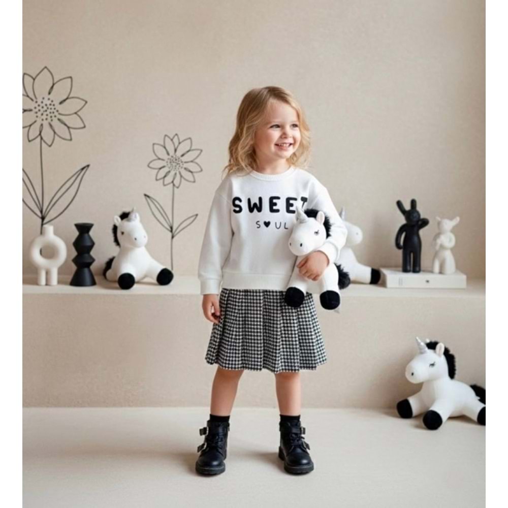 Kız Çocuk Polo Yaka Sweatshirt - Etek Trend Alt Üst Takım Yeni Sezon