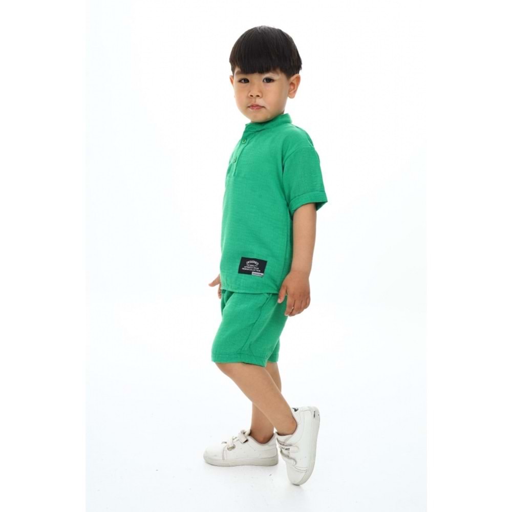 Erkek Çocuk Düğmeli Hakim Yaka Müslin Kumaş Şort Takım 2 Parça